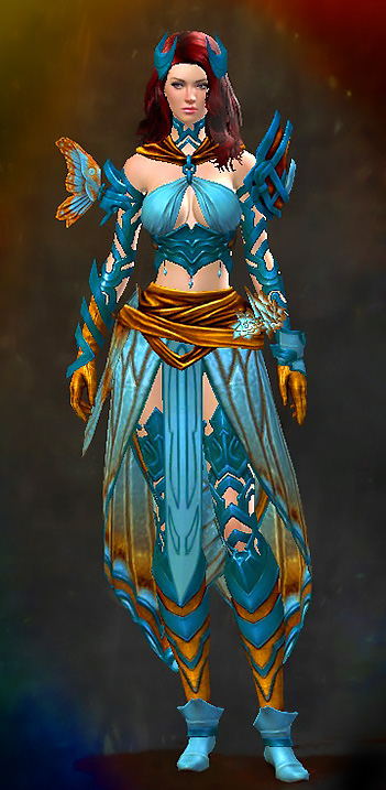Guild Wars 2 Human Light Female Living Story Armor Set - Dyed Blue & Gold - Carapace
