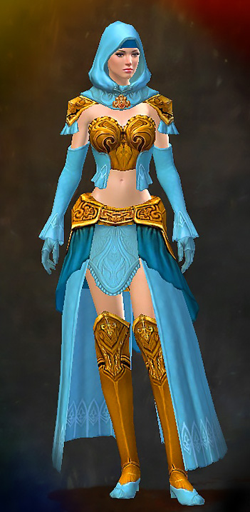Female WvW - Diviner Guild Wars 2 Human Light Female WvW Armor Set - Dyed Blue & Gold - Diviner