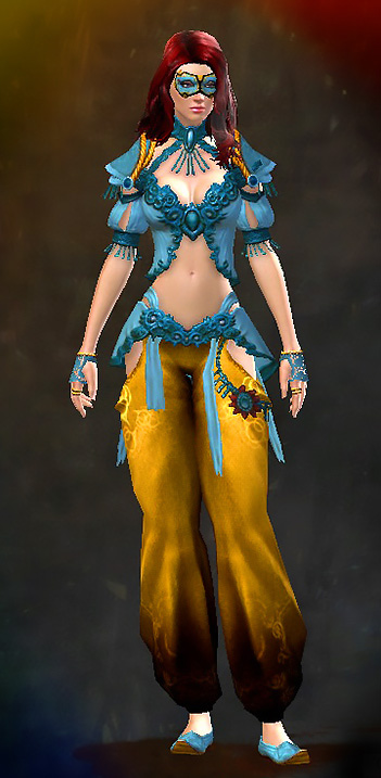 Female Crafted - Embroidered Guild Wars 2 Human Light Female Crafted Armor Set - Dyed Blue & Gold - Embroidered