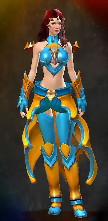 Female Crafted - Experimental Envoy Guild Wars 2 Human Light Female Crafted Armor Set - Dyed Blue & Gold - Experimental Envoy