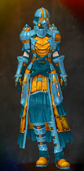 Female Dungeon Sorrow's Embrace - Forgeman Guild Wars 2 Human Light Female Dungeon Armor Set - Dyed Blue & Gold - Forgeman