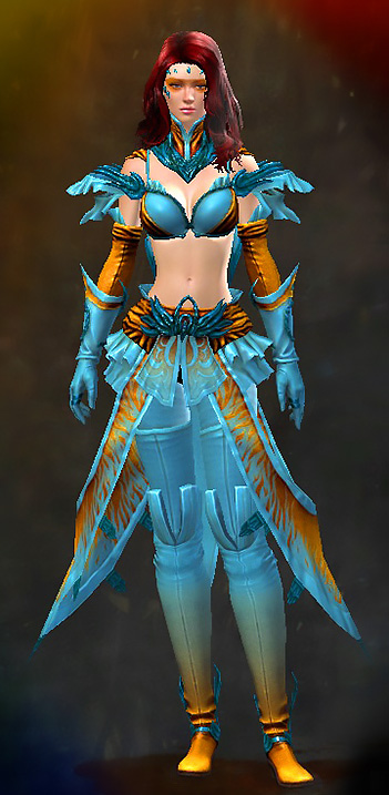 Female Gem Store - Incarnate Guild Wars 2 Human Light Female Gem Armor Set - Dyed Blue & Gold - Incarnate