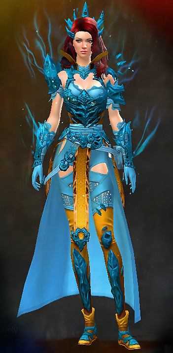 Guild Wars 2 Human Light Female Heart of Thorns Armor Set - Dyed Blue & Gold - Leystone