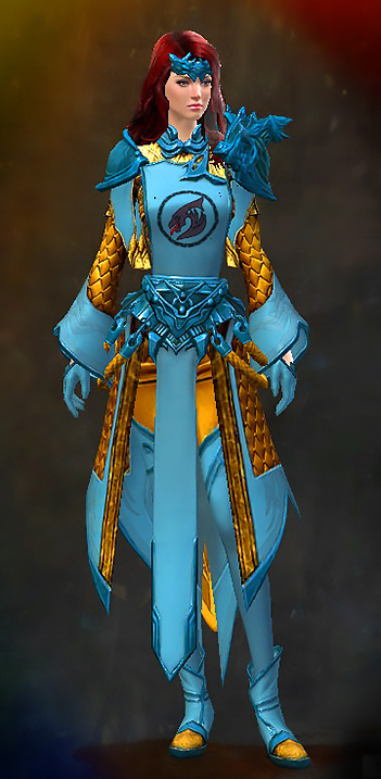 Guild Wars 2 Human Light Female Crafted Armor Set - Dyed Blue & Gold - Ornate Guild