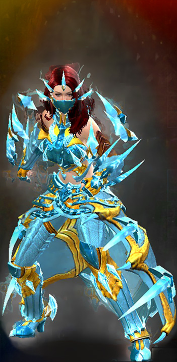 Female Crafted - Perfected Envoy - Wielded Guild Wars 2 Human Light Female Crafted Armor Set - Dyed Green & Blue - Perfected Envoy - Wielded