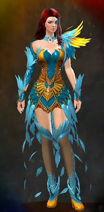 Female Gem Store - Phoenix Guild Wars 2 Human Light Female Gem Armor Set - Dyed Blue & Gold - Phoenix