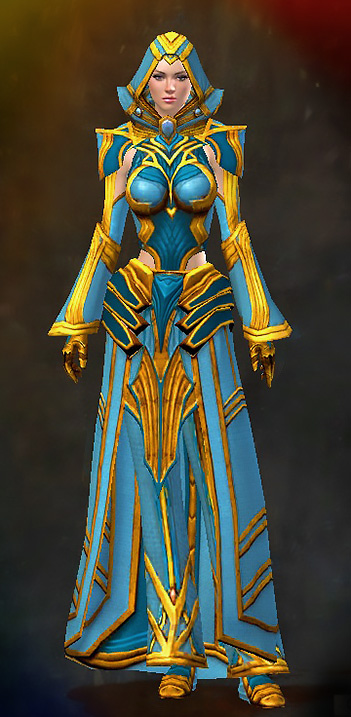 Female Order Durmand Priory - Priory's Historical Guild Wars 2 Human Light Female Order Armor Set - Dyed Blue & Gold - Priory's Historical