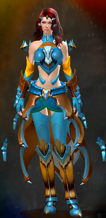 Female Crafted - Refined Envoy Guild Wars 2 Human Light Female Crafted Armor Set - Dyed Green & Blue - Refined Envoy