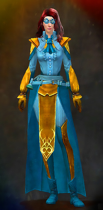 Female Cultural Tier 1 - Researcher's Guild Wars 2 Human Light Female Cultural Armor Set - Dyed Blue & Gold - Researcher's