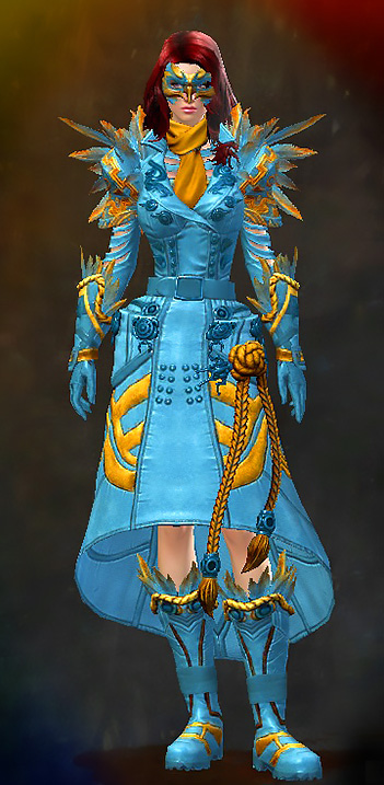 Female Gem Store - Trickster's Guild Wars 2 Human Light Female Gem Armor Set - Dyed Blue & Gold - Trickster's