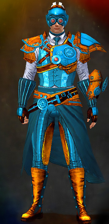 Male Gem Store - Aetherblade Guild Wars 2 Human Light Male Gem Armor Set - Dyed Blue & Gold - Aetherblade