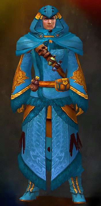 Male - Cabalist Guild Wars 2 Human Light Male Armor Set - Dyed Blue & Gold - Cabalist