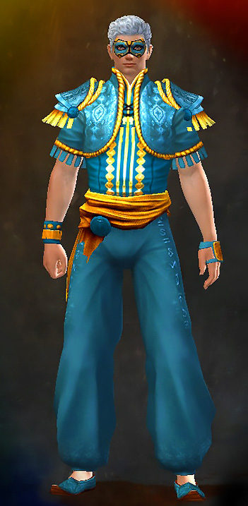 Male Crafted - Embroidered Guild Wars 2 Human Light Male Crafted Armor Set - Dyed Blue & Gold - Embroidered