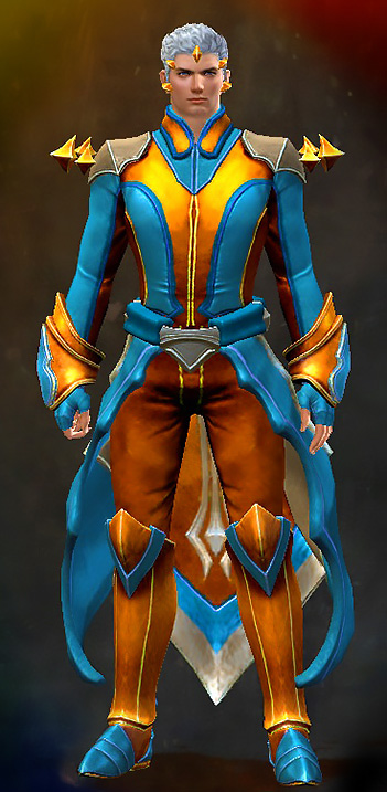 Male Crafted - Experimental Envoy Guild Wars 2 Human Light Male Crafted Armor Set - Dyed Blue & Gold - Experimental Envoy