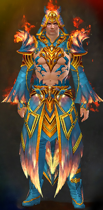 Male Gem Store - Flamekissed Guild Wars 2 Human Light Male Gem Armor Set - Dyed Blue & Gold - Flamekissed