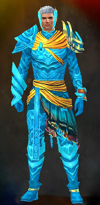 Guild Wars 2 Human Light Male Living Story Armor Set - Dyed Blue & Gold - Luminescent