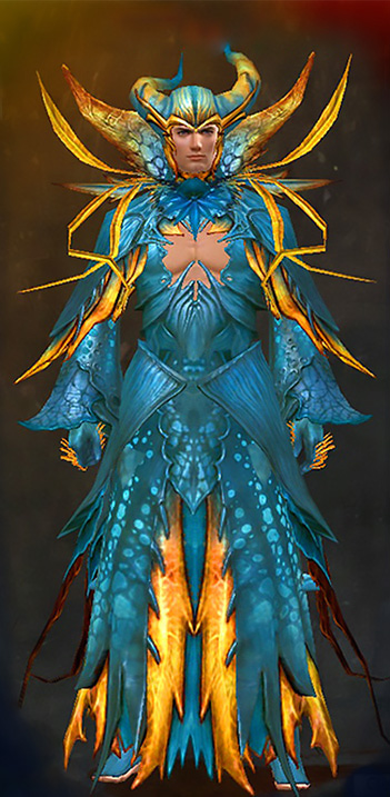Male Dungeon Twilight Arbor - Nightmare Court Guild Wars 2 Human Light Male Dungeon Armor Set - Dyed Blue & Gold - Nightmare Court