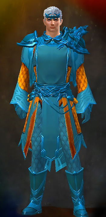 Guild Wars 2 Human Light Male Crafted Armor Set - Dyed Blue & Gold - Ornate Guild
