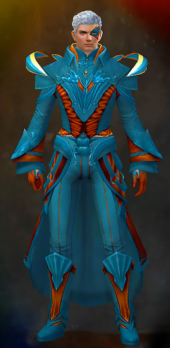 Male Gem Store - Phoenix Guild Wars 2 Human Light Male Gem Armor Set - Dyed Blue & Gold - Phoenix