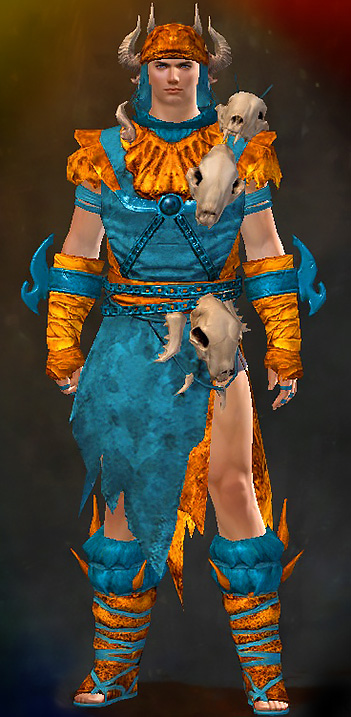Male Karma - Primitive Guild Wars 2 Human Light Male Karma Armor Set - Dyed Blue & Gold - Primitive