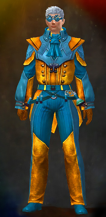 Male Cultural Tier 1 - Researcher's Guild Wars 2 Human Light Male Cultural Armor Set - Dyed Blue & Gold - Researcher's
