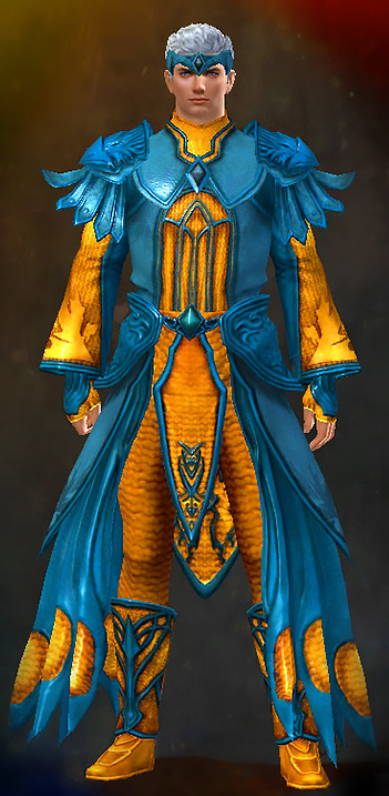 Male Karma - Stately Guild Wars 2 Human Light Male Karma Armor Set - Dyed Blue & Gold - Stately