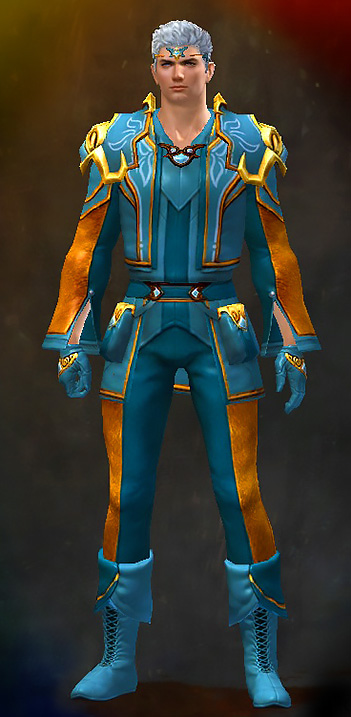 Male Crafted - Student Guild Wars 2 Human Light Male Crafted Armor Set - Dyed Blue & Gold - Student