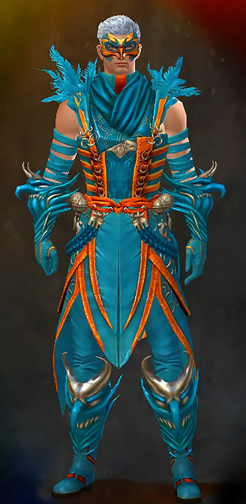 Male Gem Store - Trickster's Guild Wars 2 Human Light Male Gem Armor Set - Dyed Blue & Gold - Trickster's
