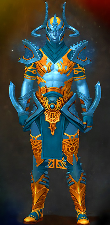 Male Gem Store - Zodiac Guild Wars 2 Human Light Male Gem Armor Set - Dyed Blue & Gold - Zodiac
