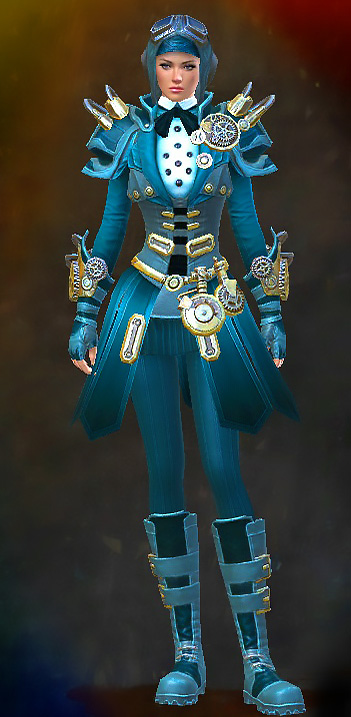 Female Gem Store - Aetherblade Guild Wars 2 Human Medium Female Gem Armor Set - Dyed Blue & Gold - Aetherblade