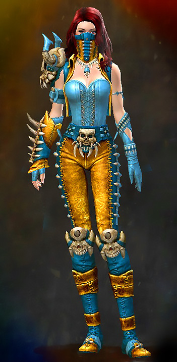 Female Gem Store - Krytan Guild Wars 2 Human Medium Female Gem Armor Set - Dyed Blue & Gold - Krytan