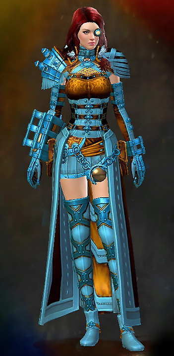 Female Gem Store - Magitech Guild Wars 2 Human Medium Female Gem Armor Set - Dyed Blue & Gold - Magitech