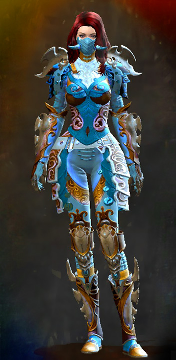 Female WvW - Mistforged Triumphant Hero's Guild Wars 2 Human Medium Female WvW Armor Set - Dyed Blue & Gold - Mistforged Triumphant Hero's