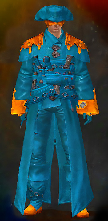 Male Karma - Buccaneer Guild Wars 2 Human Medium Male Karma Armor Set - Dyed Blue & Gold - Buccaneer
