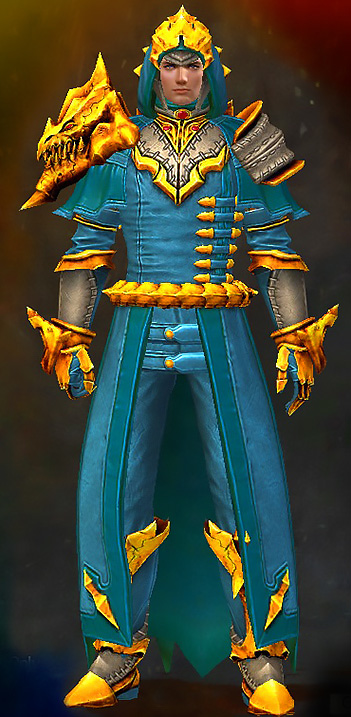 Male Crafted - Experimental Envoy Guild Wars 2 Human Medium Male Crafted Armor Set - Dyed Blue & Gold - Experimental Envoy