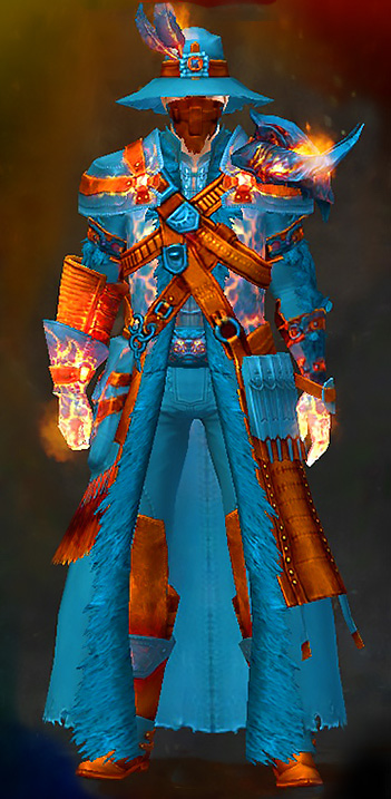 Male Gem Store - Flamewalker Guild Wars 2 Human Medium Male Gem Armor Set - Dyed Blue & Gold - Flamewalker