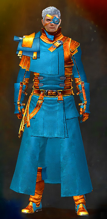 Male Crafted - Leather Guild Wars 2 Human Medium Male Crafted Armor Set - Dyed Blue & Gold - Leather