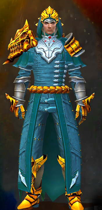 Male Crafted - Refined Envoy Guild Wars 2 Human Medium Male Crafted Armor Set - Dyed Green & Blue - Refined Envoy