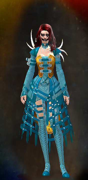 Female - Bloody Prince's Guild Wars 2 Human Female Outfit - Dyed Blue & Gold - Bloody Prince's