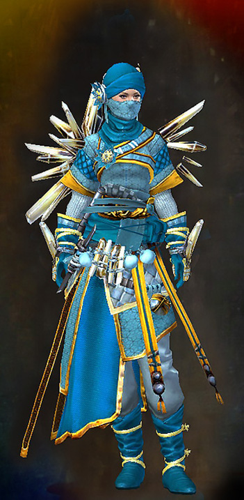 Female - Crystal Nomad Guild Wars 2 Human Female Outfit - Dyed Blue & Gold - Crystal Nomad