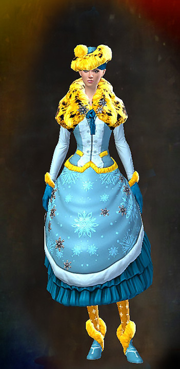 Female - Fancy Winter Guild Wars 2 Human Female Outfit - Dyed Blue & Gold - Fancy Winter