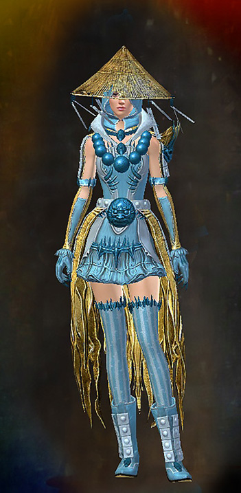 Female - Hexed Guild Wars 2 Human Female Outfit - Dyed Blue & Gold - Hexed
