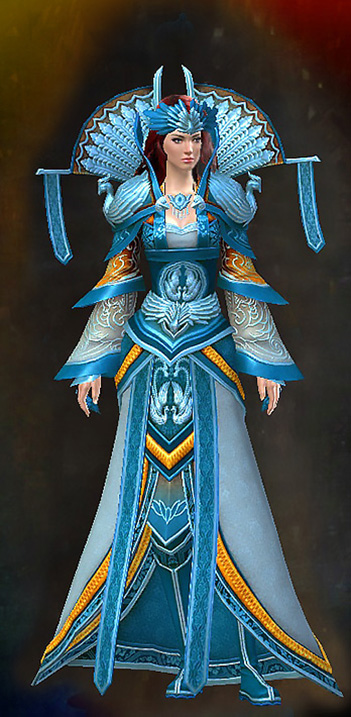 Female - Imperial Guild Wars 2 Human Female Outfit - Dyed Blue & Gold - Imperial
