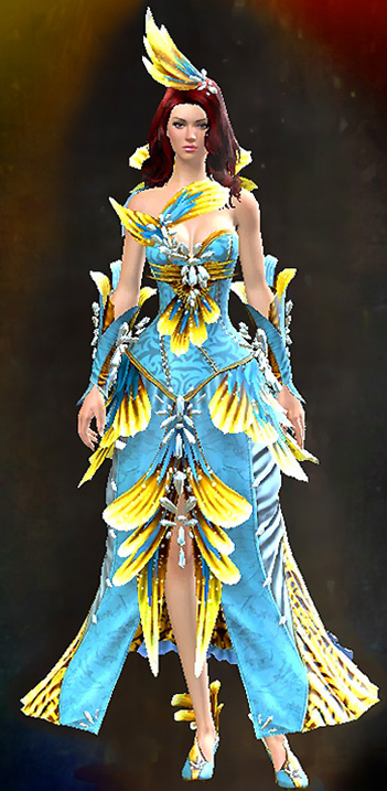 Female - Spring Promenade Guild Wars 2 Human Female Outfit - Dyed Blue & Gold - Spring Promenade