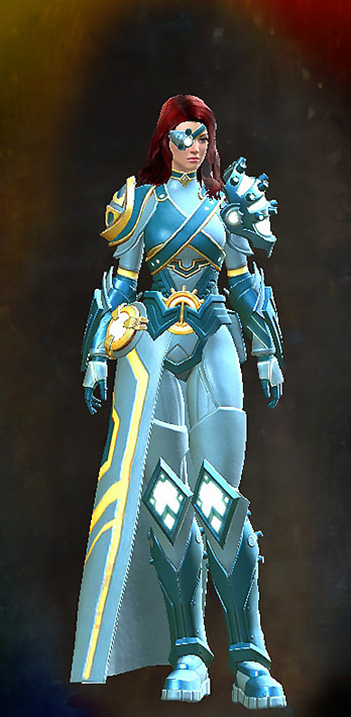 Female - Taimi Guild Wars 2 Human Female Outfit - Dyed Blue & Gold - Taimi