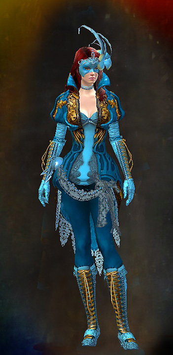 Female - Winter Solstice Guild Wars 2 Human Female Outfit - Dyed Blue & Gold - Winter Solstice
