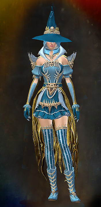 Female - Witch's Guild Wars 2 Human Female Outfit - Dyed Blue & Gold - Witch's