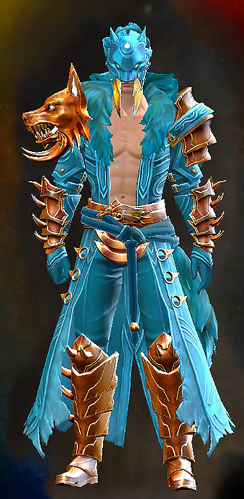 Male - Braham's Wolfblood Guild Wars 2 Human Male Outfit - Dyed Blue & Gold - Braham's Wolfblood