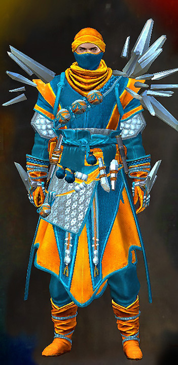 Male - Crystal Nomad Guild Wars 2 Human Male Outfit - Dyed Blue & Gold - Crystal Nomad