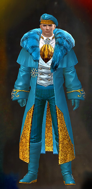 Male - Fancy Winter Guild Wars 2 Human Male Outfit - Dyed Blue & Gold - Fancy Winter